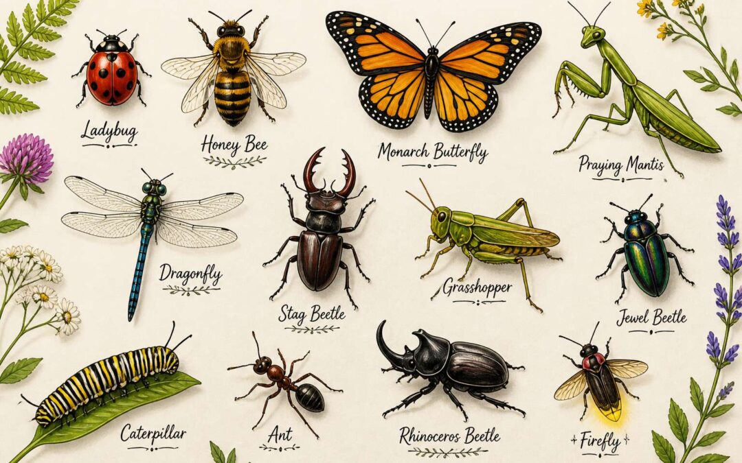 Learn insects drawing with names for easy identification.